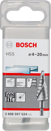 Τρυπάνι Bosch HSS με βαθμιδωτό άκρο 4–20 mm.