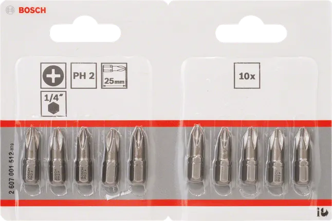 Μύτες κατσαβιδιού Bosch PH2 25mm εξαιρετικά σκληρές, 10x.
