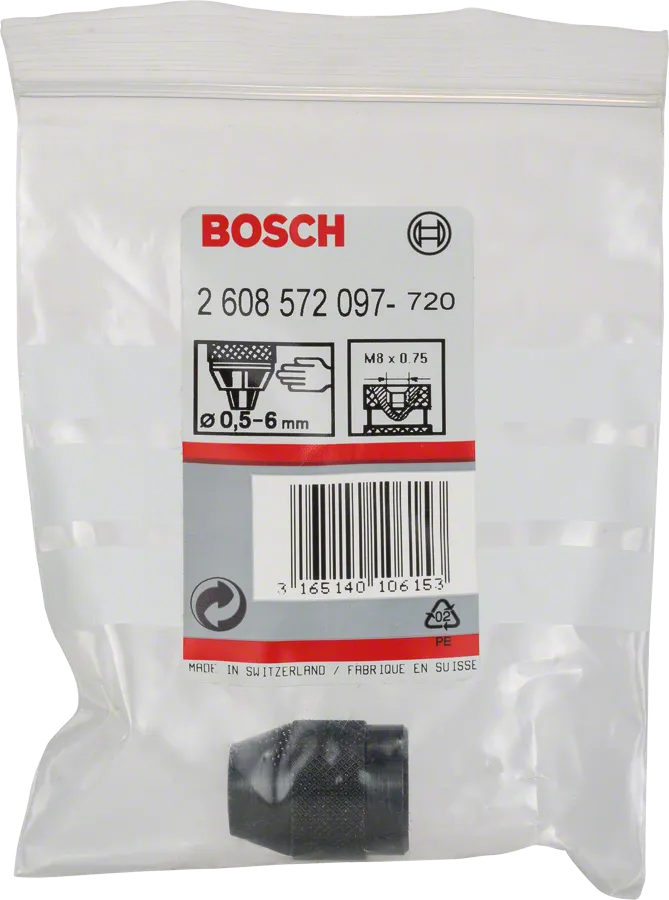 Ανταλλακτικό τσοκ Bosch 0,5–6 mm σε σφραγισμένη συσκευασία.