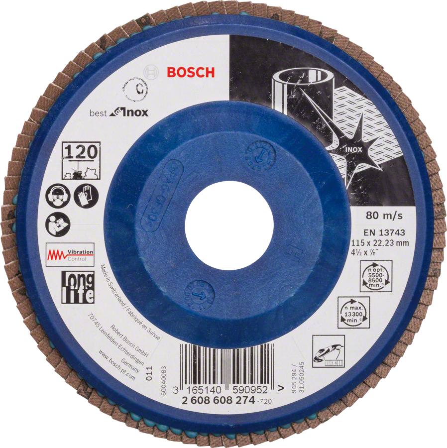 Δίσκος με πτερύγια Bosch X581 Best για Inox, 115 mm, κόκκωση 120.