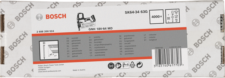 Γαλβανισμένα καρφιά Bosch SK64-34 63G για καρφωτικό GNH 18V-64 MD.