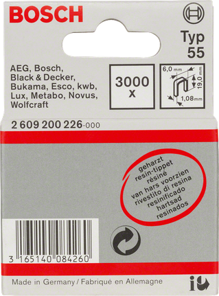 Συνδετήρες Bosch 6,0×1,08mm τύπου 55 με επίστρωση ρητίνης.