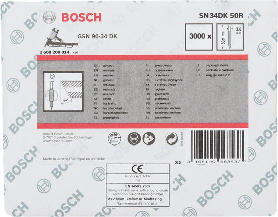 Καρφιά ίσια στελέχους Bosch GSN 90-34 DK 50mm για ξύλο.