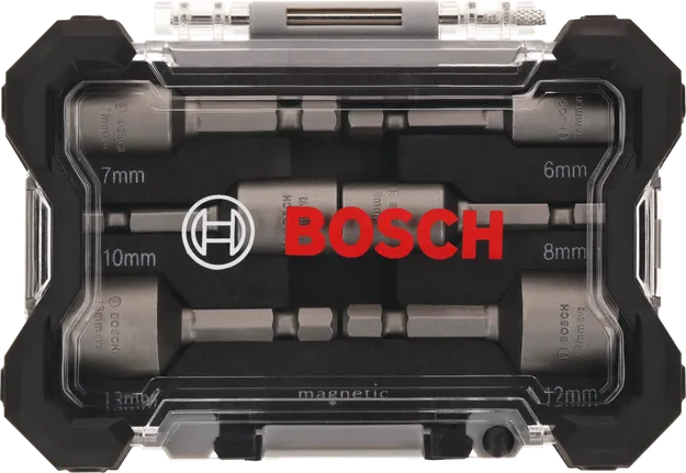 Σετ μαγνητικών παξιμαδιών Bosch σε προστατευτική θήκη.