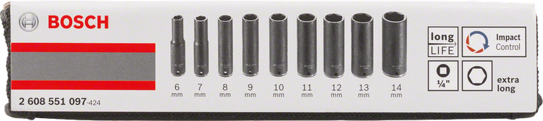 Σετ μακριών καρυδάκια Bosch 9 τεμαχίων 6–14 mm.