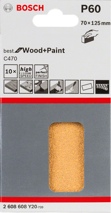 Φύλλο λείανσης Bosch C470 70×125mm, συσκευασία 10 τεμαχίων.