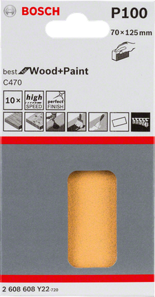Φύλλο λείανσης Bosch C470 70×125 mm, συσκευασία 10 τεμαχίων.