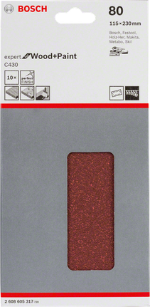 Φύλλο λείανσης Bosch C430 80 κόκκων, συσκευασία των 10 τεμαχίων.