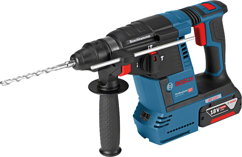 Περιστροφικό κρουστικό δράπανο Bosch GBH 18V-26 με πλευρική λαβή.