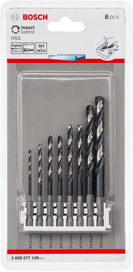 Σετ τρυπανιών Bosch Impact Control HSS 8 τεμαχίων 2,5-8,5 mm.