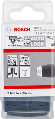 Τσοκ συστήματος Bosch 1,5–13 mm με αυτόματο κλείδωμα.