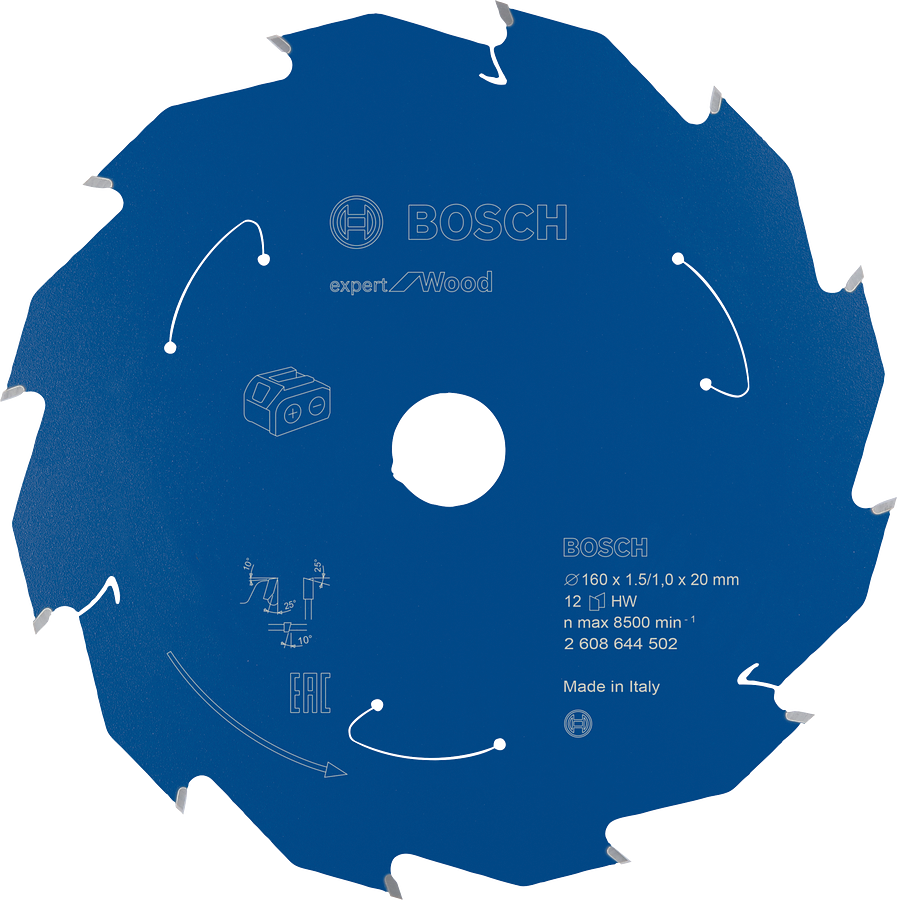 Λάμα κυκλικού πριονιού Bosch Expert for Wood 160 mm, 12 δόντια ATB.