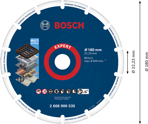 Δίσκος κοπής με διαμάντι πολλαπλών υλικών Bosch Expert 180 mm.