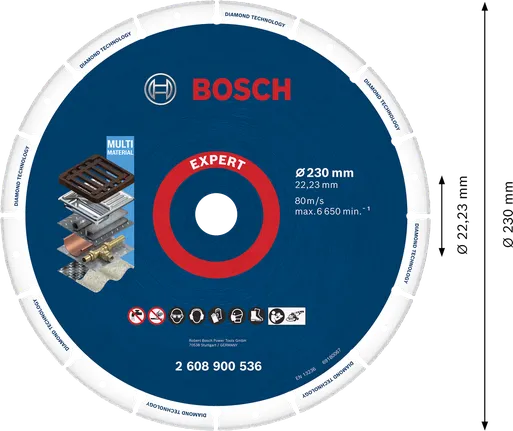 Δίσκος κοπής με διαμάντι πολλαπλών υλικών Bosch Expert 230 mm.