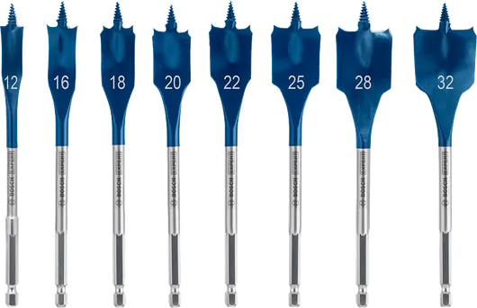 Σετ επίπεδων τρυπανιών Bosch με μεγέθη 12 έως 32 mm.