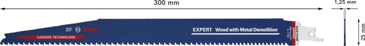Λάμα πριονιού κατεδάφισης ξύλου Bosch EXPERT με μέταλλο 300mm.