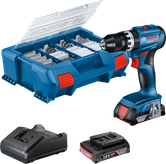 Σετ ασύρματου τρυπανιού Bosch GSB 18V-45 με αξεσουάρ.