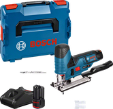 Ασύρματη σέγα Bosch GST 12V-70 με μπαταρία, φορτιστή και θήκη.