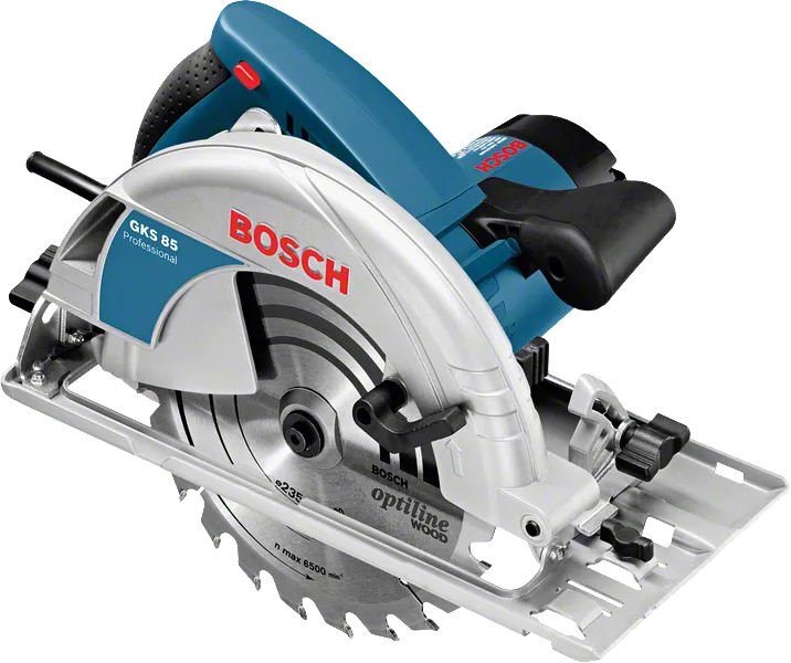Κυκλικό πριόνι χειρός Bosch GKS 85 για κοπή ξύλου.