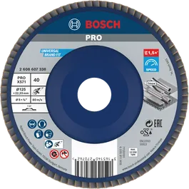 Δίσκος με πτερύγια Bosch PRO X571 125mm G40 για γρήγορη λείανση μετάλλου.