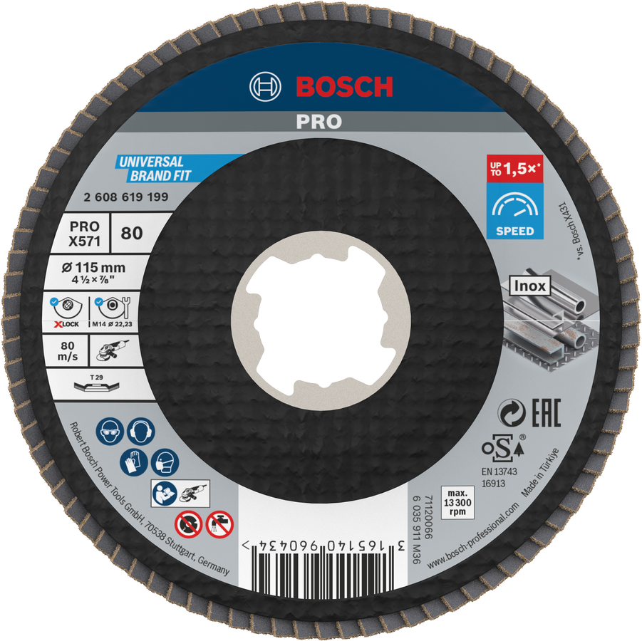 Δίσκος πτερυγίων Bosch PRO X571 με γωνία 115mm G80 X-Lock.