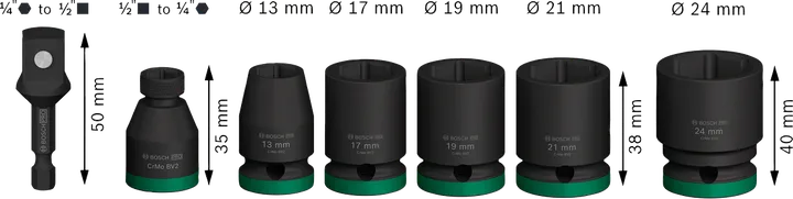 Σετ καρυδάκια Bosch PRO Impact με προσαρμογέα, 7 τεμάχια.