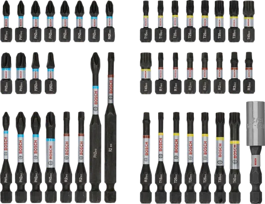 Σετ κατσαβιδιών κρούσης Bosch PRO 44 τεμαχίων, με χρωματική κωδικοποίηση.