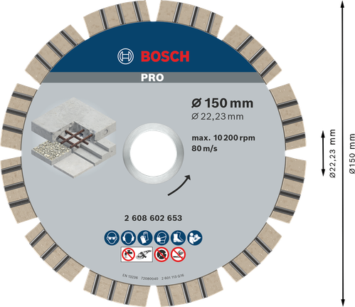 Δίσκος διαμαντιού σκυροδέματος Bosch PRO 150 mm για ακριβή κοπή σκυροδέματος.