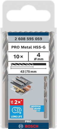 Σετ τρυπανιών Bosch PRO Metal HSS-G 4 mm για μέταλλο.