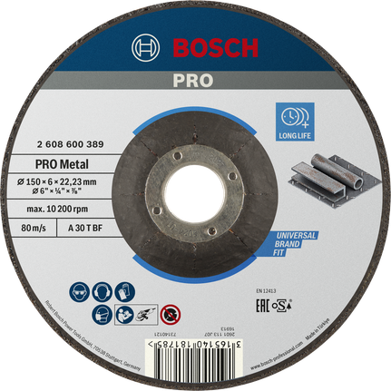 Δίσκος λείανσης Bosch PRO με συγκόλληση μετάλλου 150x6x22,23 mm.