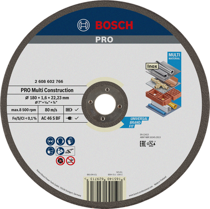 Δίσκος κοπής πολλαπλών υλικών Bosch PRO 180 mm για γενική χρήση.