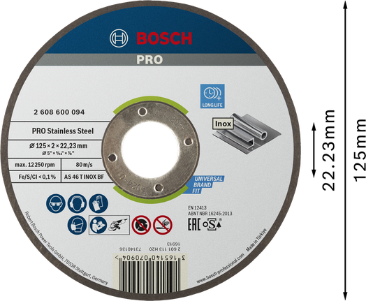Δίσκος κοπής από ανοξείδωτο χάλυβα Bosch PRO 125 x 2 x 22,23 mm.