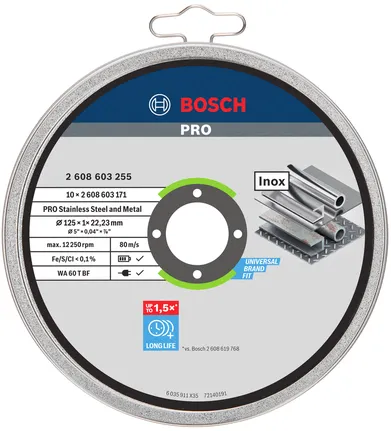 Δίσκος κοπής από ανοξείδωτο χάλυβα Bosch PRO 125×1×22,23 mm.