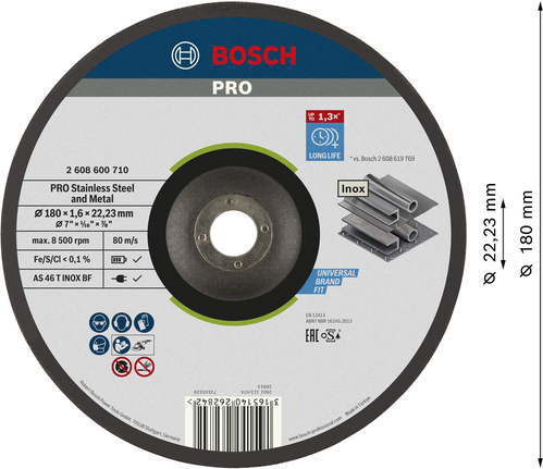 Δίσκος κοπής από ανοξείδωτο χάλυβα Bosch PRO, 180 mm.