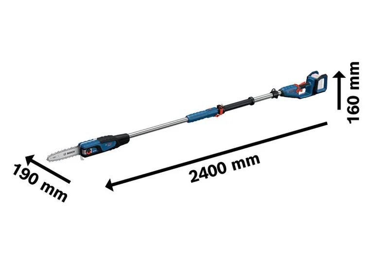 Ασύρματο τηλεσκοπικό κλαδευτήρι Bosch GKE 18V-25 TP με διαστάσεις.