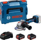 Γωνιακός τροχός Bosch GWS 18V-11 με θήκη και μπαταρίες.