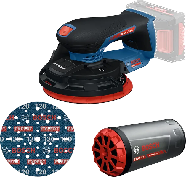 Τριβείο Bosch EXEX18V-150-5 με δίσκο λείανσης και φίλτρο HEPA.