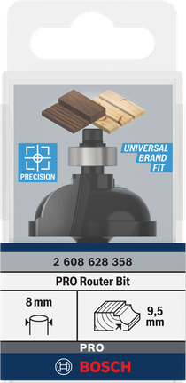 Μύτη φρέζας Bosch PRO 8 mm στέλεχος, κλασική εσοχή 9,5 mm.