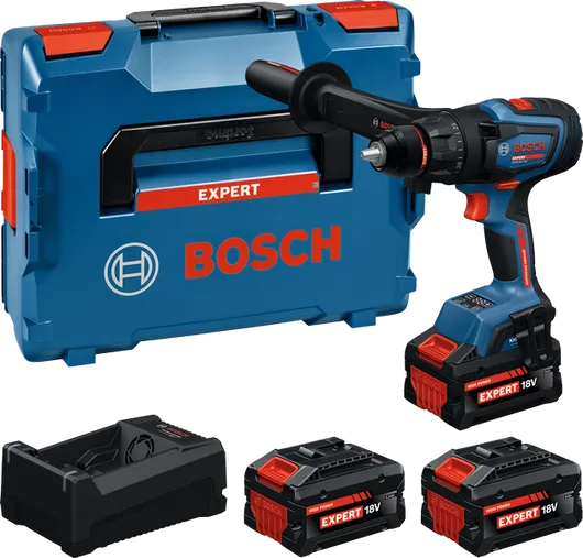 Σετ ασύρματου τρυπανιού Bosch EXSR18V-150 με θήκη και μπαταρίες.