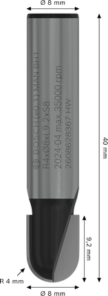 Κουτί πυρήνα μύτης φρέζας Bosch PRO R 4 mm, στέλεχος 8 mm.