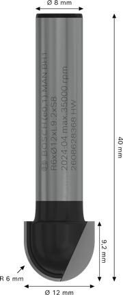 Bosch PRO Ρούτερ Κουτί πυρήνα R 6 mm στέλεχος 8 mm.