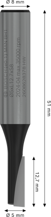Ρούτερ Bosch PRO Ίσια μύτη με μία αυλάκωση 5x12.7mm στέλεχος 8mm.