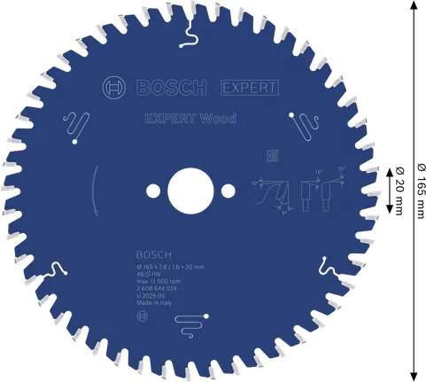 Λάμα κυκλικού πριονιού ξύλου Bosch EXPERT 165mm T48.