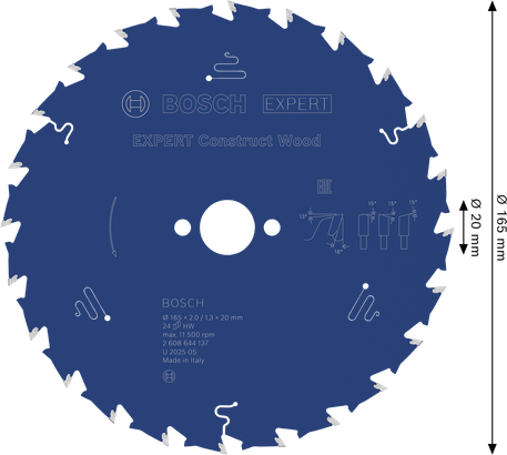 Λάμα κυκλικού πριονιού ξύλου Bosch EXPERT Construct 165 mm.
