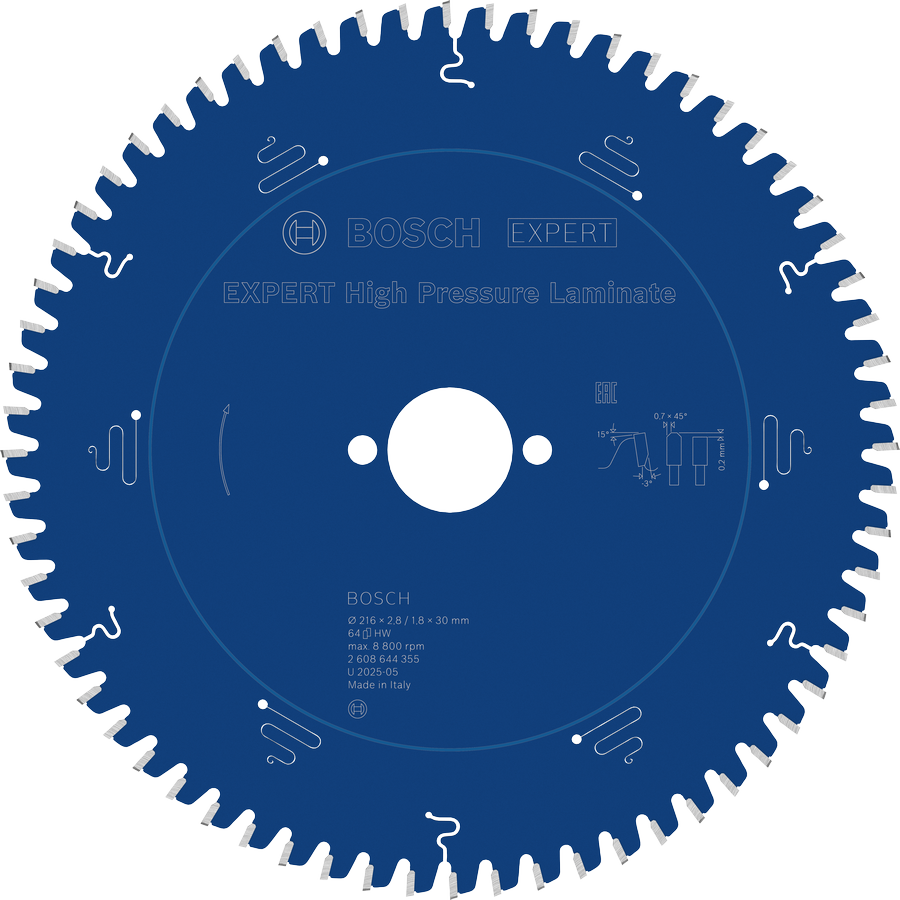 Λεπίδα κυκλικού πριονιού υψηλής πίεσης Bosch EXPERT 216 mm.