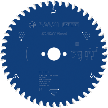 Λάμα κυκλικού πριονιού Bosch EXPERT για ξύλο, 165 mm 48 δόντια.