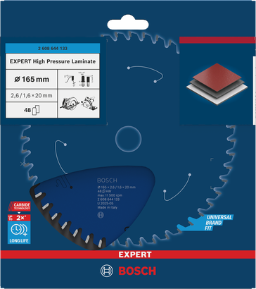 Λάμα κυκλικού πριονιού υψηλής πίεσης Bosch EXPERT για laminate 165 x 2,6/1,6 x 20 mm T48.