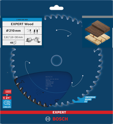 Λεπίδα κυκλικού πριονιού ξύλου Bosch EXPERT 210 mm για καθαρές κοπές ξύλου.