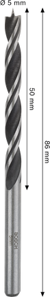 Τρυπάνι Bosch PRO με μύτη για ξύλο 5 x 50 x 86 mm.