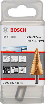Bosch stepenasto svrdlo HSS-TiN za rupe promjera 6-37 mm.